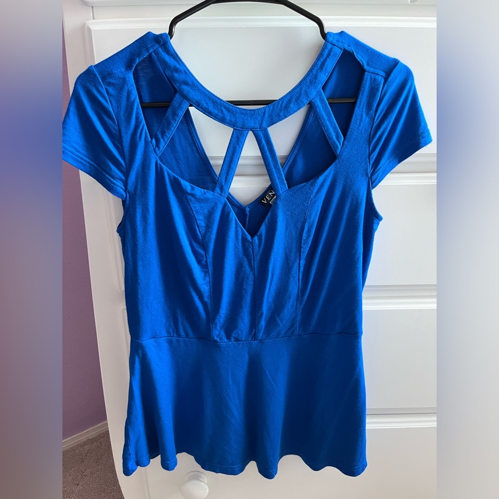 Women’s blue chest cut out design blouse